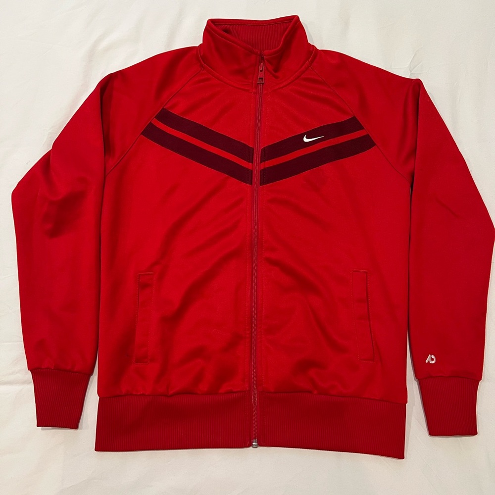 Nike Red Lightweight Track Jacket with Chevron Design